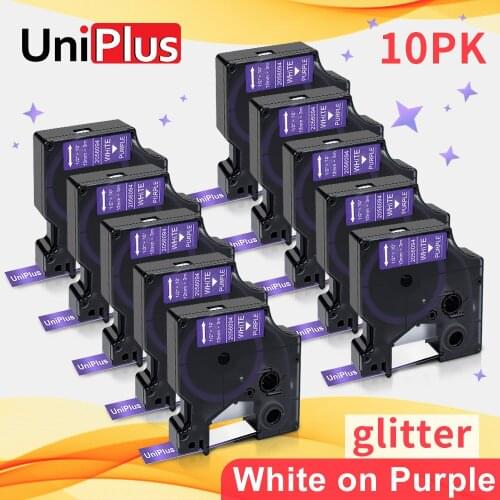 UniPlus 10PK Black on Shiny Purple Glitter Label Tape 12mm Replace Dymo Label Maker Shiny D1 Tape for Dymo Typewriter Labeller