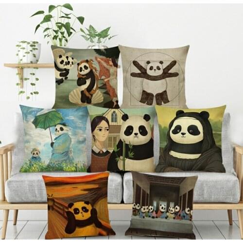 Funny Spoof Famous Painting Panda Printed Cushion Cover 45x45 Pillowcase Sofa Cushions Decorative Pillowcover Home Decor