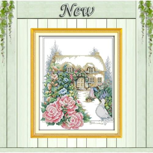 Spring garden flowers paintings counted printed on canvas DMC 14CT 11CT DMC chinese Cross Stitch Embroidery kits Needlework Sets