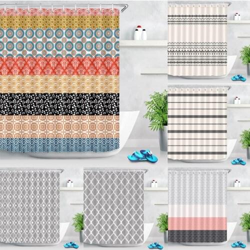 Morocco Paisley Damask Print Shower Curtains for Bathroom Geometric Design Lush Decor Bohemian Striped Fabric Shower Curtain