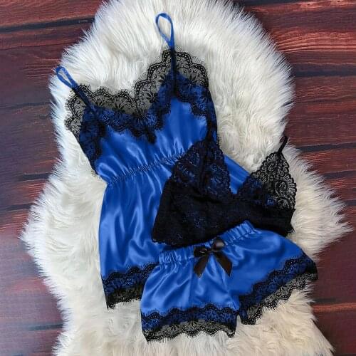 Women V-Neck Eyelash Lace Nightdress Camisole Pajamas Bowknot Underwear Set Sleepwear