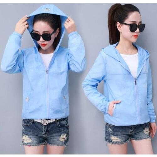 2019 New Women Casual Jackets Plus Szie Candy Color Thin Sun Protection Windbreaker Female Hooded Coat Jackets Outerwear R962