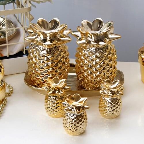 Golden Ceramic Pineapple Figurine, Artificial Fruit Ornament Tabletop Decor