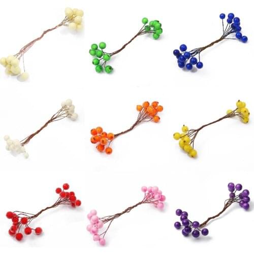 10pcs Mini Double Heads Fake Fruit Artificial Berries Pomegranate Cherry Bouquet Stamen Christmas Decorative DIY Craft Supplies