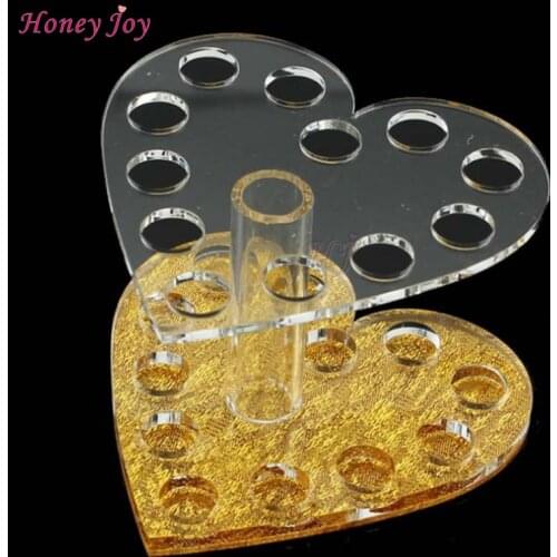 12 Holes Nail Art Makeup Acrylic Brush Pen Holder Stand Make up Cosmetic Organizer Brushes Display Rack Tool Heart Shape Plastic