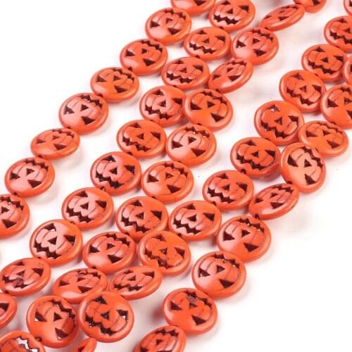 20 Strands Halloween Pumpkin Lantern Beads Flat Round Loose Beads Spacer For Jewelry Making DIY Earring Bracelet Necklace