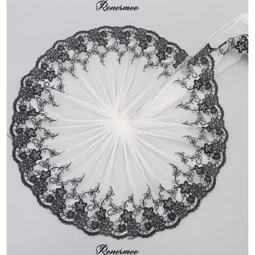 20Yards White soft net Black embroidery lace mesh polyester silk lace apparel trims accessories handmade DIY headwear 22cm