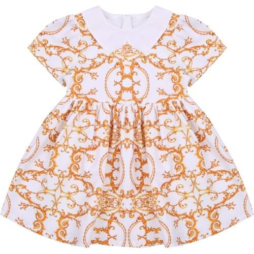 2021 Kids Baby Girls Stylish Short Sleeve Doll Collar Dress Fashion Dress for Children Girls Floral Gown 2-7T