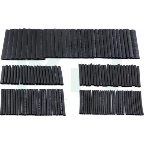 50/127/140/218/260 pcs Heat Shrink Tubing 2:1 Black Tube Car Cable Sleeving Assortment Wrap Wire Kit with Polyolefin Tub
