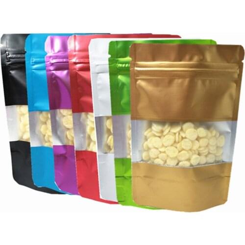 50Pcs 12x20cm Stand Up Matte Aluminum Foil Zip Lock Packing Pouch Mylar Plastic Food Dry Flower Storage Retail Bag with Window