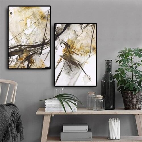 Abstract Yellow Black and White Oil painting on Canvas Art Posters and Prints Nordic Style Wall Picture for Living Room Decor