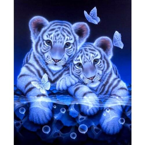 Full Square/Round Drill 5D DIY Diamond Painting "Tigers & Butterfly" 3D Embroidery Cross Stitch 5D Rhinestone Decor Gift
