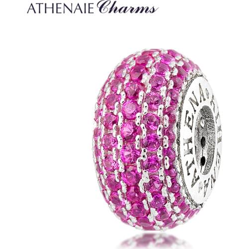ATHENAIE Genuine 925 Sterling Silver Charms Bead Pave CZ Beads Color Rose Fit All European Charm Bracelet Authentic Jewelry Gift