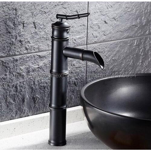 Black Oil Rubbed Brass Bamboo style single hole basin faucet Deck Mounted Single Handle Hot And Cold Water Tap Nhg017