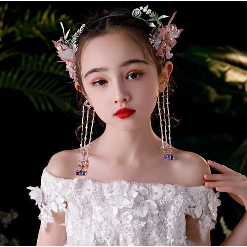 Girls Butterfly Pearl Tassel Flower Hairbands Kids Headbands Birthday Party Hair Accessories Banda para el cabello de nina