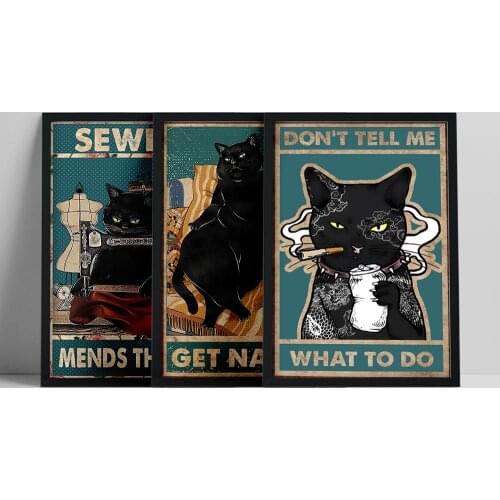 Theophile Alexandre Steinlen Sewing Mends The Soul The Black Cat Get Naked Canvas Print Poster Wall Art Pictures For Home Decor