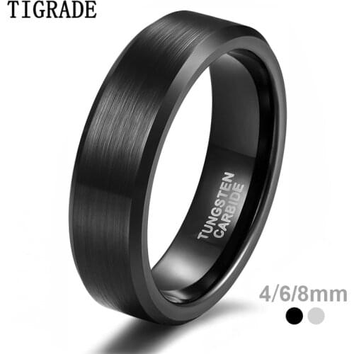 TIGRADE 4/6/8/mm Black Tungsten Carbide Ring Men Brushed Silver Color Wedding Band Women Engagement Rings For Male Jewelry