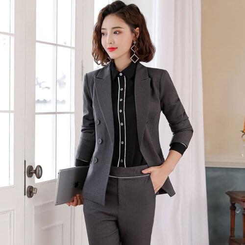 Black Formal Elegant Womens 2 Pieces Set Pants Suits Blazer Jacket Office Lady Work Business Uniform Trousers Clothing blouses
