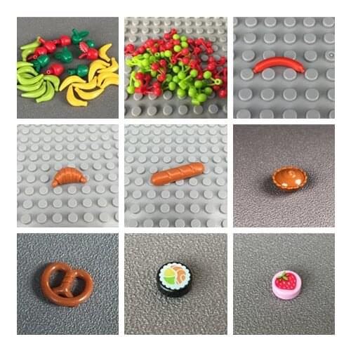 MOC Bricks Food & Fruit DIY mushroom Pineapple Sausage Popsicle watermelon pie cherry Educational Building blocks toys kids gift