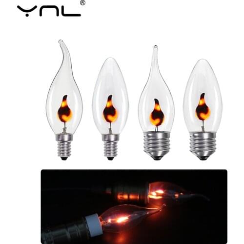 10pcs/lot E27 E14 LED Flame Candle Light Edison Bulb AC 220V 230V 3W Retro Vintage Fire Lamps Led Filament Lamp Decor Lighting