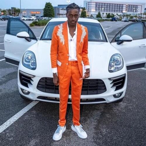 Summer Beach Appliques Pearls Wedding Tuxedos Formal 2 Pieces Slim Fit Peaked Lapel Jacket With Pants Grooms Wear Men Suits