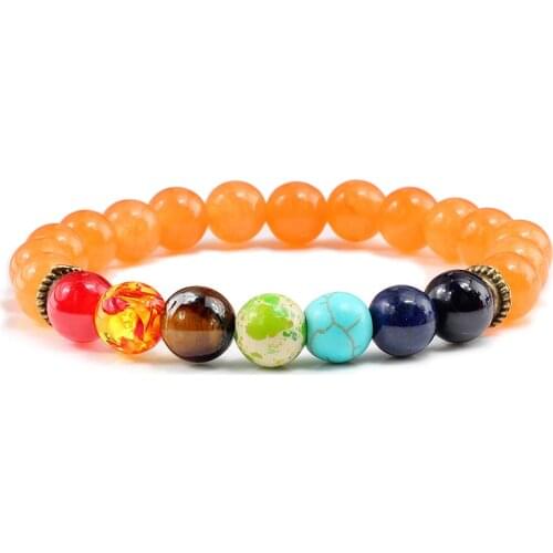 Hot Natural 7 Chakra Stone Elastic Bracelets 8MM Beads Bangle Fashion For Women Men Crystal Yoga Charm Men Bracelet Holiday Gift