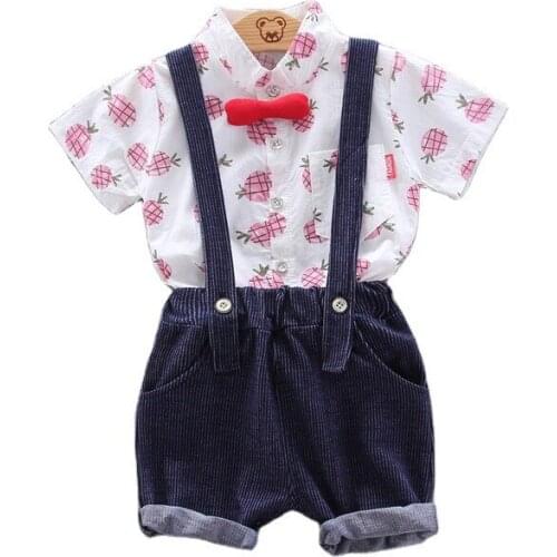 Fashion Summer Infant Kids Clothes Children T Shirt Strap Shorts 2Pcs/sets New Toddler Print Costume Baby Boys Cotton Tracksuits