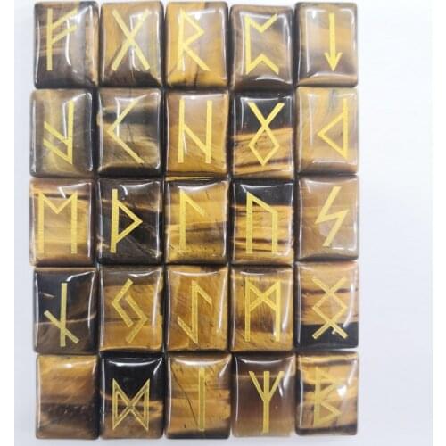 Fashion runestone tiger eye Runes Divination Tumbled Stones 25pcs Natural Viking Runes Amulet Set Reiki Healing Crystals