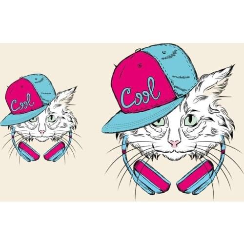 Fashion Iron on Music Cat Patches for Clothing Applique Heat Transfer Vinyl Stickers DIY T-shirt Iron-on Transfers Thermal Press