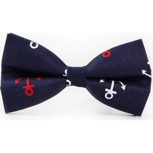 Fashion Anchor Pattern Cotton Bowtie for Men Groom Men Cravat Gravata Male Marriage Party Butterfly Wedding Blue White Bow Ties