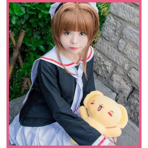 New CARDCAPTOR SAKURA Girl Sailor School Uniform Cosplay Costume With Hat Full Set Free shipping