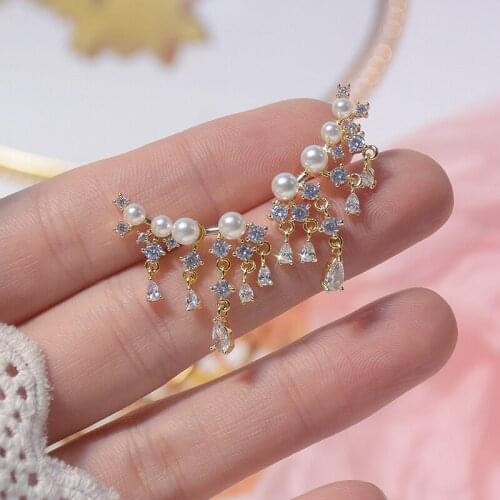 New Fashion Brand Jewelry Elegant Crystal Waterdrop Tassel Earrings for Women Simple Style Gift Pearl Earrings