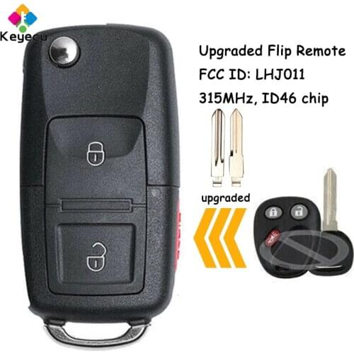 KEYECU Upgraded Flip Remote Car Key With 3 Buttons 315MHz ID46 Chip for Cadillac Escalade 2003 2004 2005 2006 Fob FCC ID: LHJ011