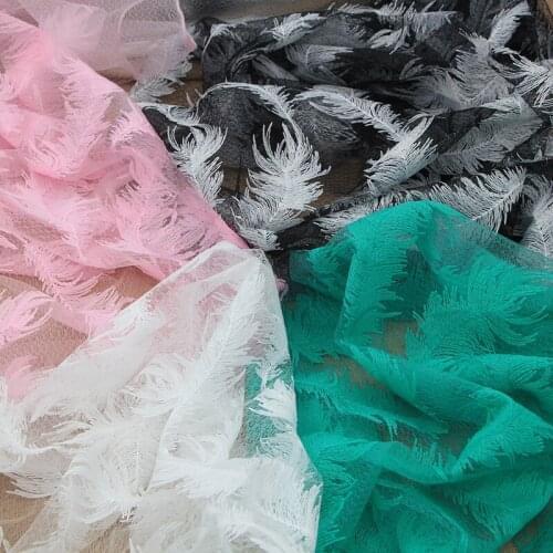 Feather design mesh embroidery lace fabric Wedding Dress Tulle Skirt Material fabrics for patchwork kumas telas por metros