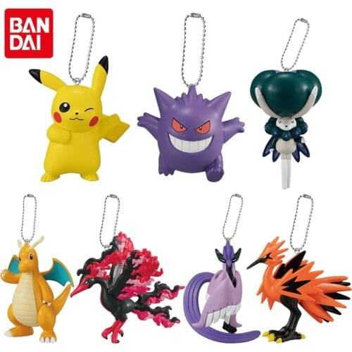 Bandai Genuine Gacha Toys Pokemon Anime Figures Pikachu Gengar Dragonite Moltres Calyrex Action Figure Keychain Pendant Toys