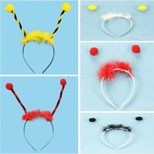 New Kids Adult Feather Bee Ladybug Antenna Headband Performance Ant Hairband Headwear Hair Accessory Halloween Party Favor