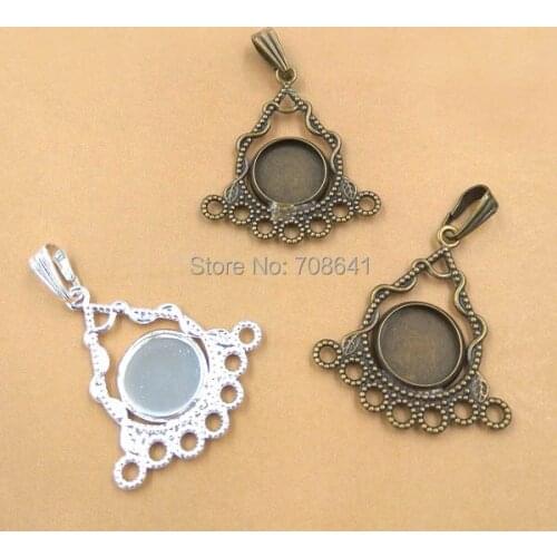 Blank 10mm Round Bezel Bases Vintage Filigree Triangle Flower CABs Cabochons Pendant Settings DIY Findings Clothing Accessories