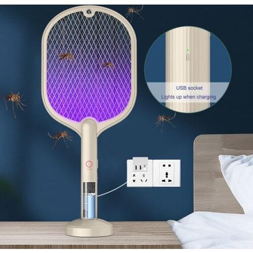 Racket Insects Killer Stun Useful 2 in 1 Electric Insect Racket Swatter USB Rechargeable Led Light Mosquito Killer