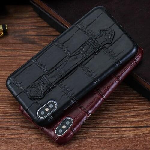 Luxury Original Natural Crocodile Strap Bracket Phone Case For iPhone 12 pro max 12mini 11 X Genuine Leather kicstand Back Cover