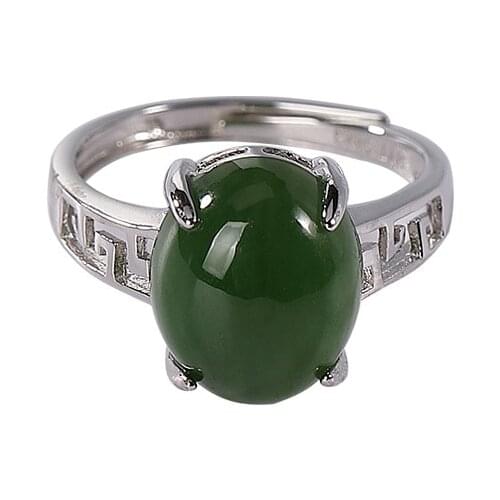 S925 sterling silver natural Hetian jade ring vintage personality hollow out egg noodles Womens Open ring