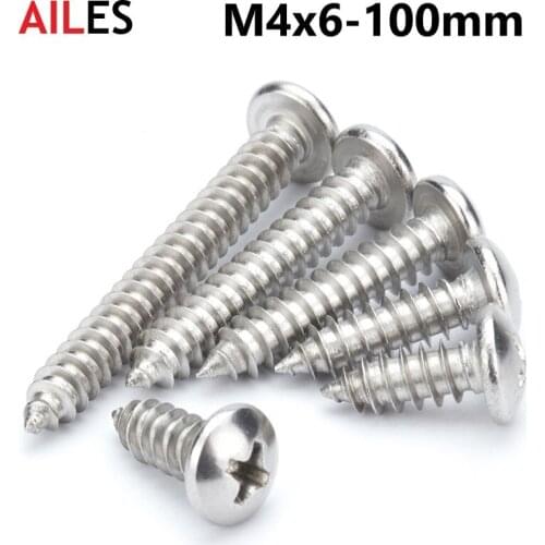 M4 Cross Recessed Pan Head Self Tapping Screws 304 Stainless Steel Phillips Machine Bolts 6 8 10 16 20 25 30 50 60 70 80 100mm