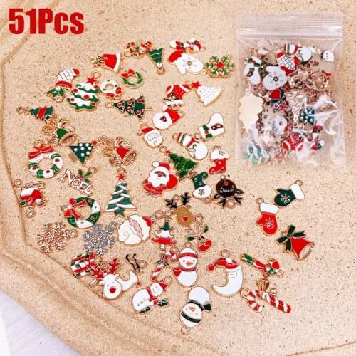 51Pcs Enamel Christmas Tree Santa Claus Charms for DIY Making Pendants Necklaces Earrings Bracelets Handmade Jewelry Finding