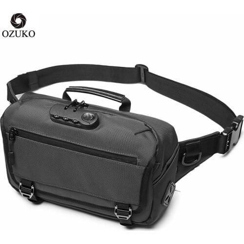 OZUKO Password Anti-theft Men Waist Cell Phone Bag Casual Fanny Pack Male Waterproof Travel USB Charge Sling Shoulder Chest Bags