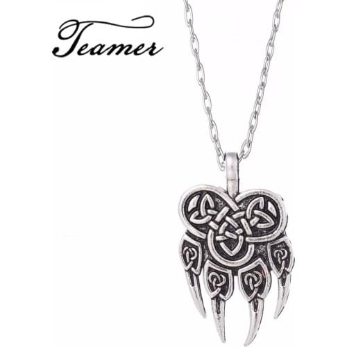 Teamer Viking Slavic Pendant Necklace Veles God Symbol Warding Veles Bear Paw Talisman Amulet Jewelry for Man/Woman Sliver