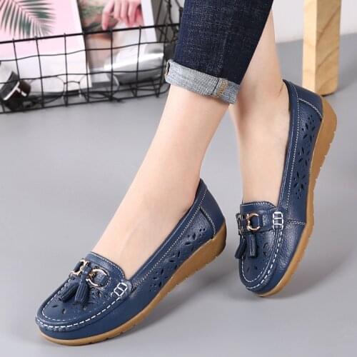 Spring Autumn Shoes Fashion Genuine Leather Women Flats Womens Casual Slip On Driving Shoes Female Footwear Shoe Large Size