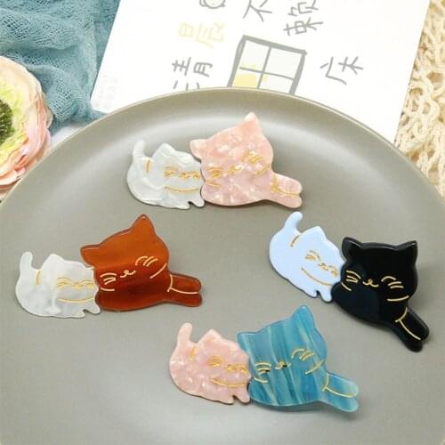 Japanese Women Girl Side Bangs Decorative Hair Clip Sweet Mom Kids Meow Cat Acetate Alligator Hairgrip Romantic Hair Accessories