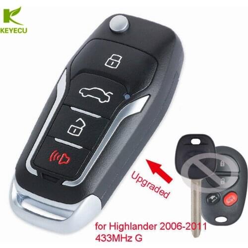 KEYECU Replacement New Upgraded Remote Key Fob 433MHz With G Chip for Autralian Toyota Highlander 2006-2011 Uncut TOY43 Blade