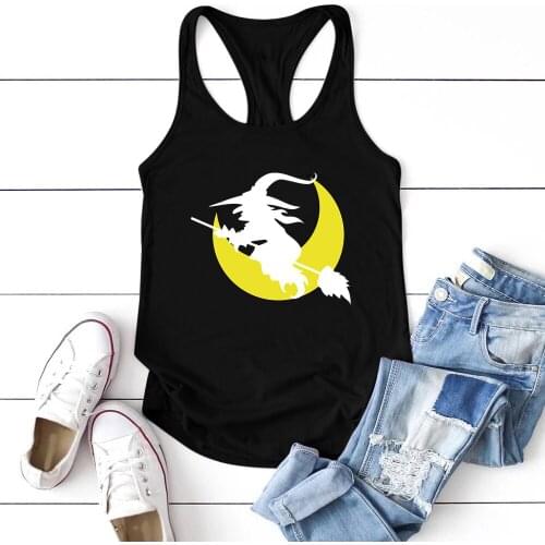 2020 Fashion Halloween Witch Moon Print Tank Top Women Sleeveless Summer Vest Femme Graphic Tank Tops for Girls Casual Plus Size
