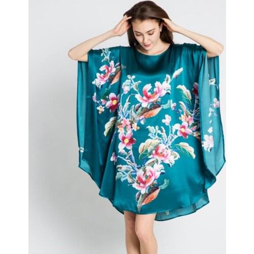 Women Nightdress Lady Night Sleepwear Summer Silk Queen New Heavy Silk Plus Size Loose Home Casual Dress Bat SleeveNightgown