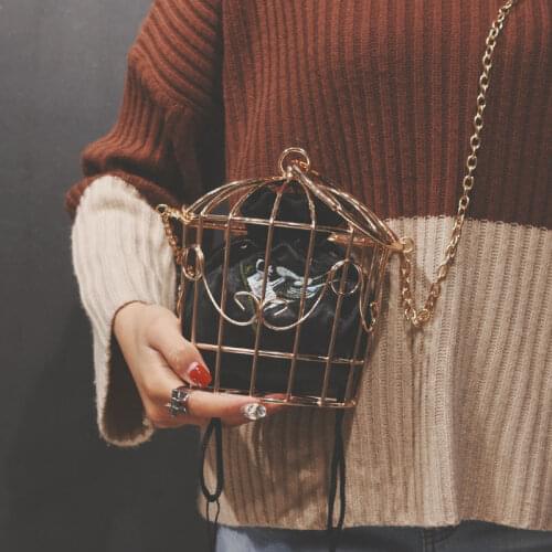 2021 Women Birdcage Evening Bag Clutch Metal Frame Embroidery Bucket Bird Cage Mini Bag Purse Woman Gold Tassel Handbag ladiesQ5